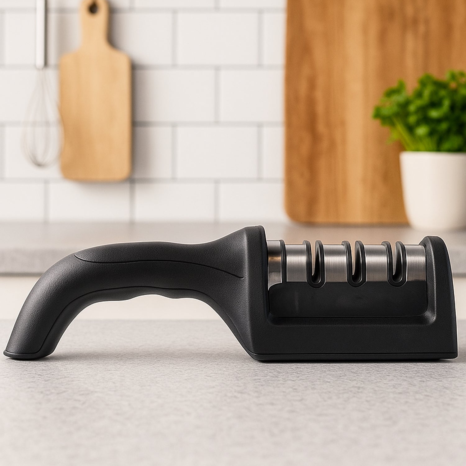 Manual Red & Black Knife Sharpener 3 Stage Sharpening Tool for Ceramic Knife and Steel Knives. Manual Red & Black Knife Sharpener 3 Stage Sharpening Tool for Ceramic Knife and Steel Knives.